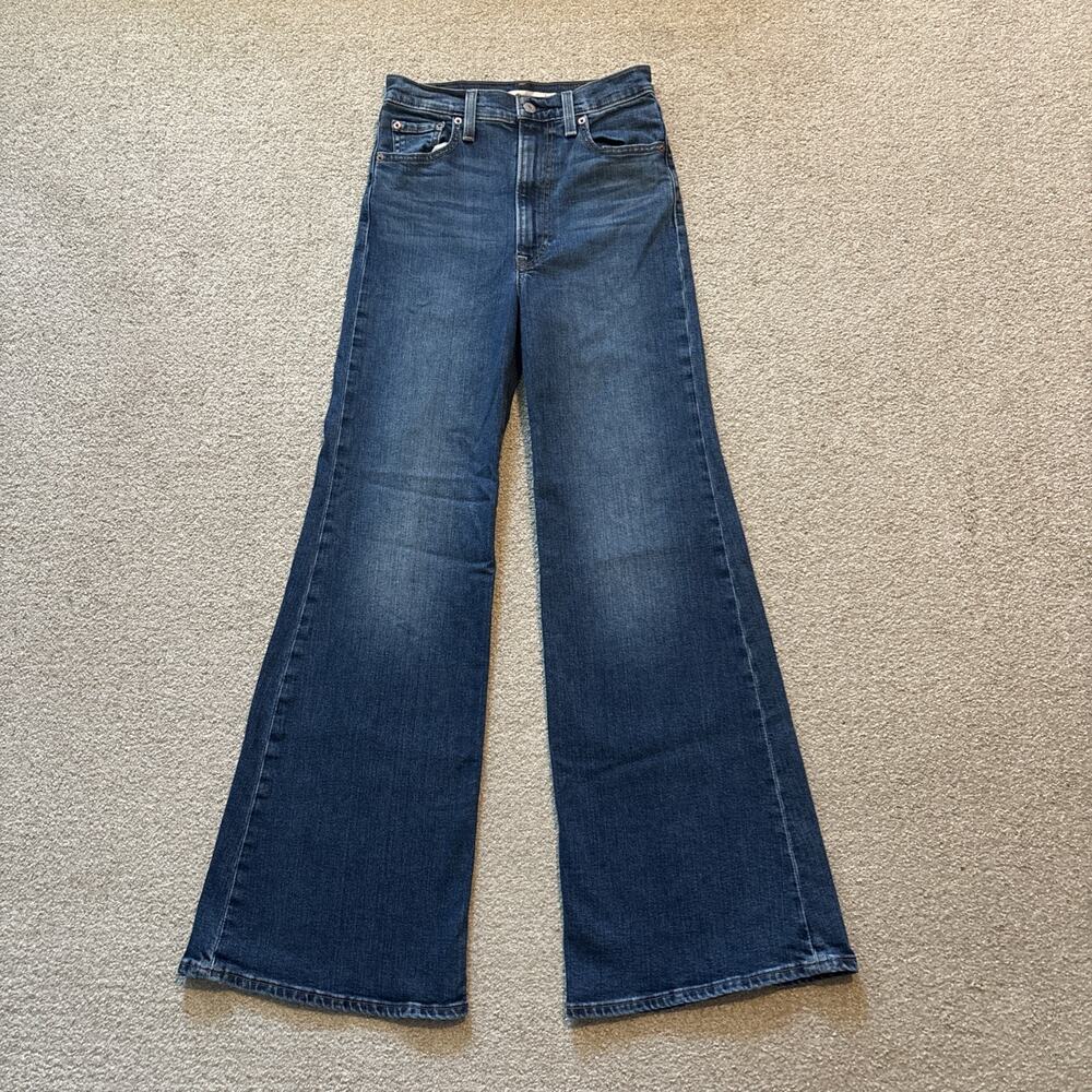 Levis Ribcage Bell Jeans Blue Medium Wash High Rise Wide Leg Denim 26/32